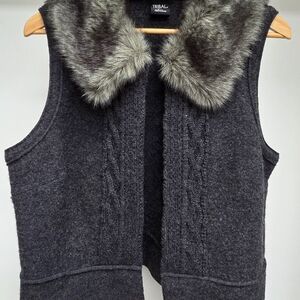 Tribal Women's Charcoal Cardigan with Faux Fur Collar